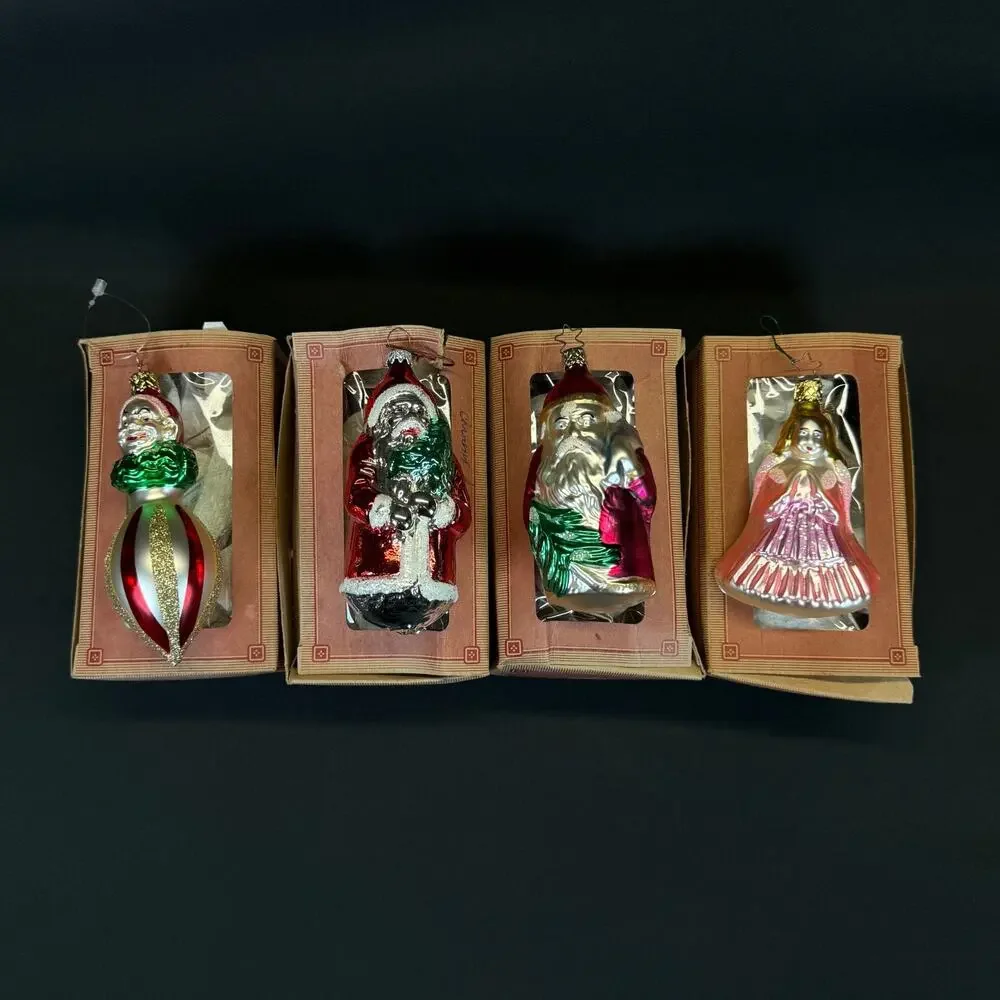 4x Old World Christmas Glass Christmas tree Ornaments Santa Angel Figural in Box